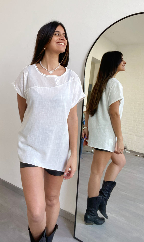 Blusa de Lino con Lentejuelas A323